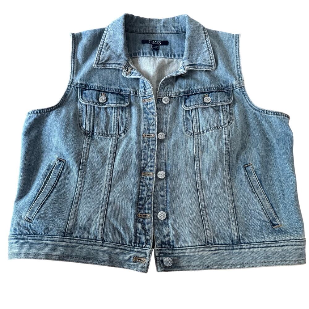 Chaps Denim Vest Womens Size XL Blue Jean Light Wash Western Country 100% Cotton